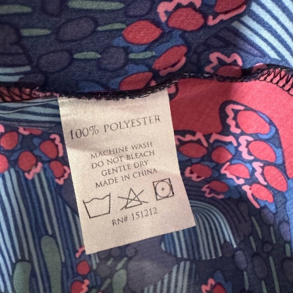 Michelle Mcdowell Floral Abstract Pink Blue Tie Neck Short Sleeve Blouse Size M - Picture 5 of 7